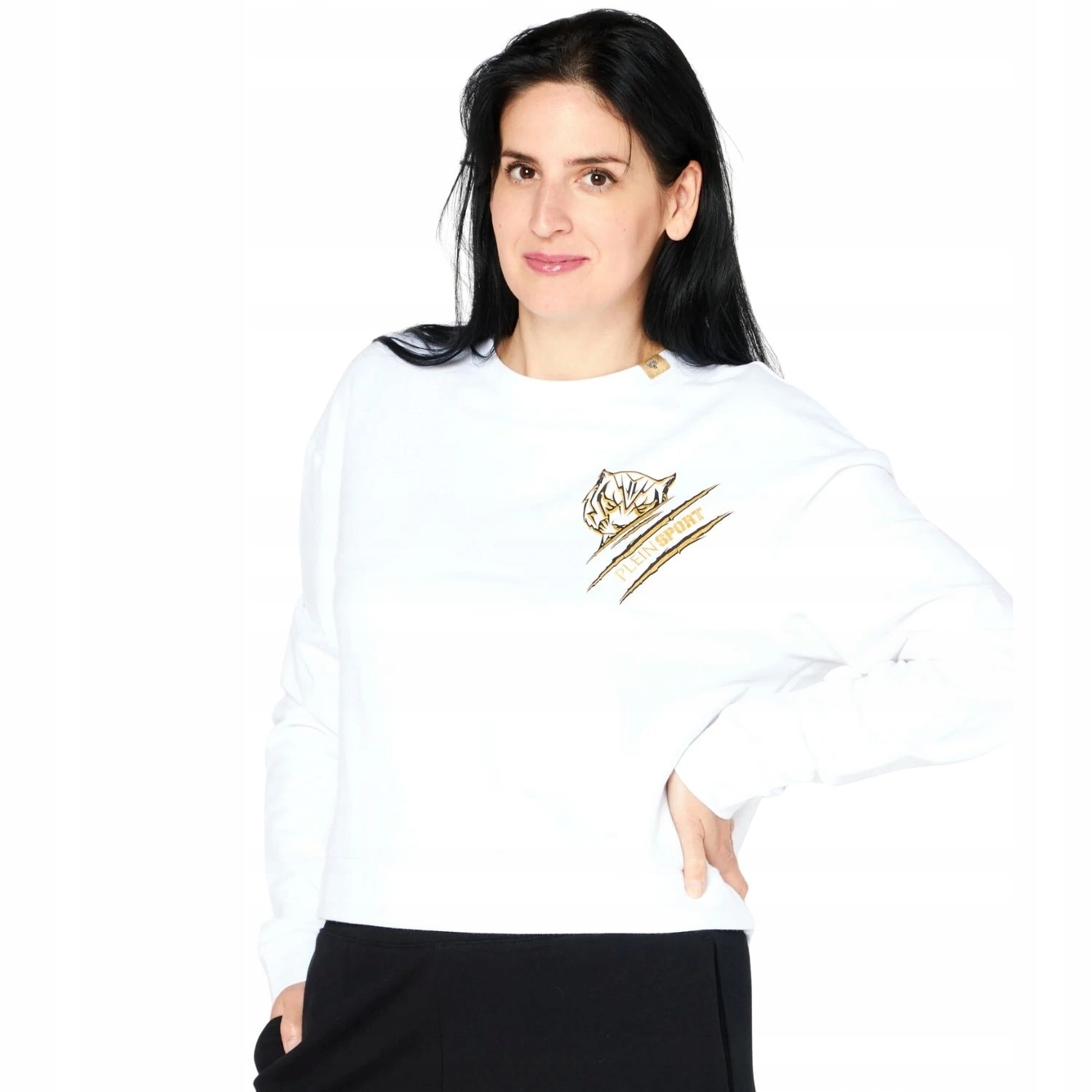 Mikina Plein Sport bílá sportovní bavlněná s dlouhým rukávem vel.