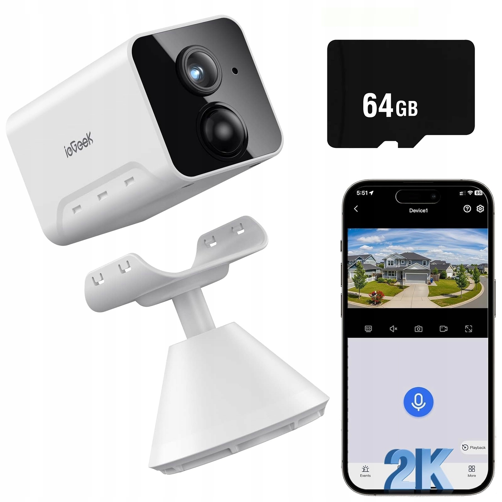 Monitorování Vnitřní Kamera Ip Wifi 2K Baterie Bezdrátový Alarm 64GB