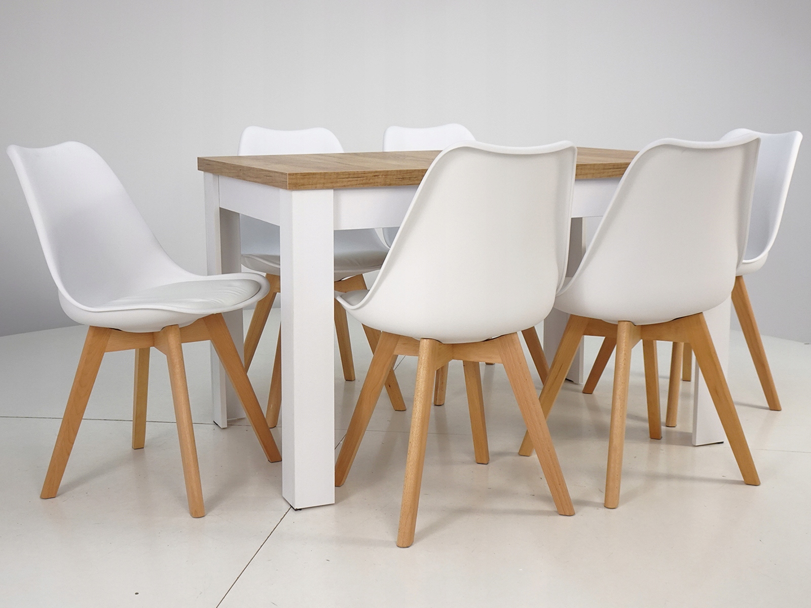 Rozkładany stół 80x120/160 6 BIAŁYCH KRZESEŁ SALON Marka Grande Meble