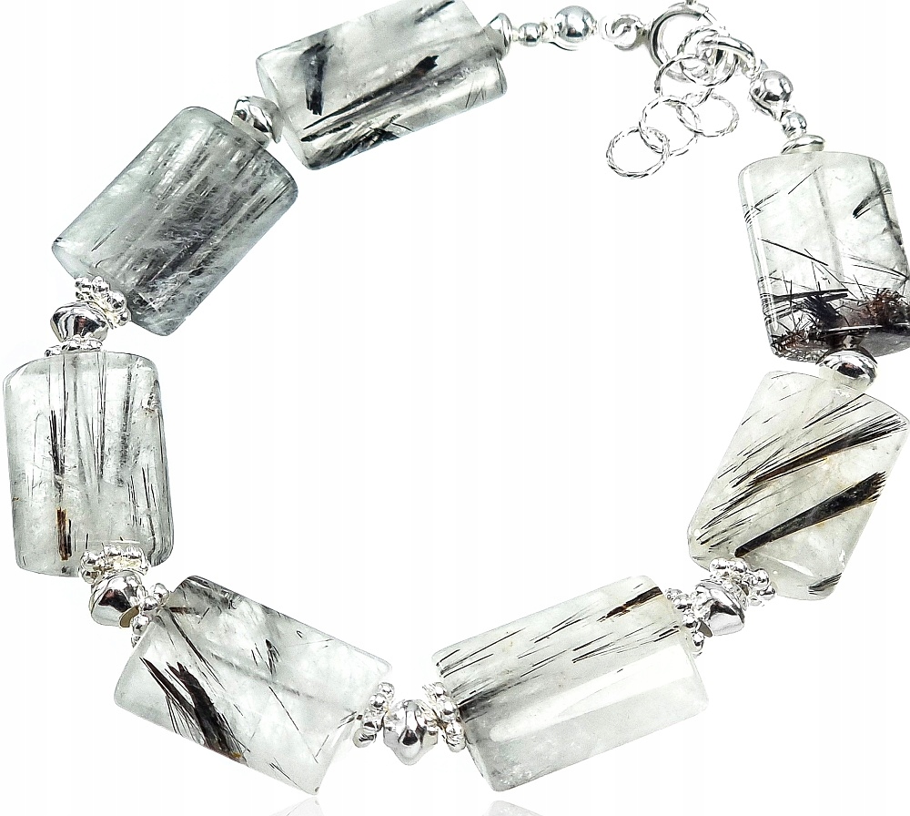 Turmalínový křemen Krásný náramek Stříbro