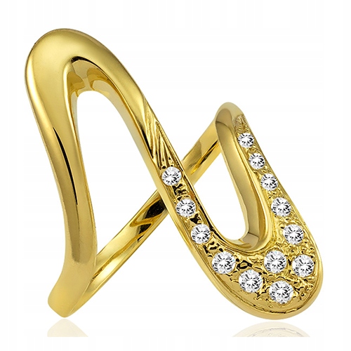 ZŁOTY PIERŚCIONEK EFEKTOWNA FALA CYRKONIE 333/ R19 Waga 2.65 g