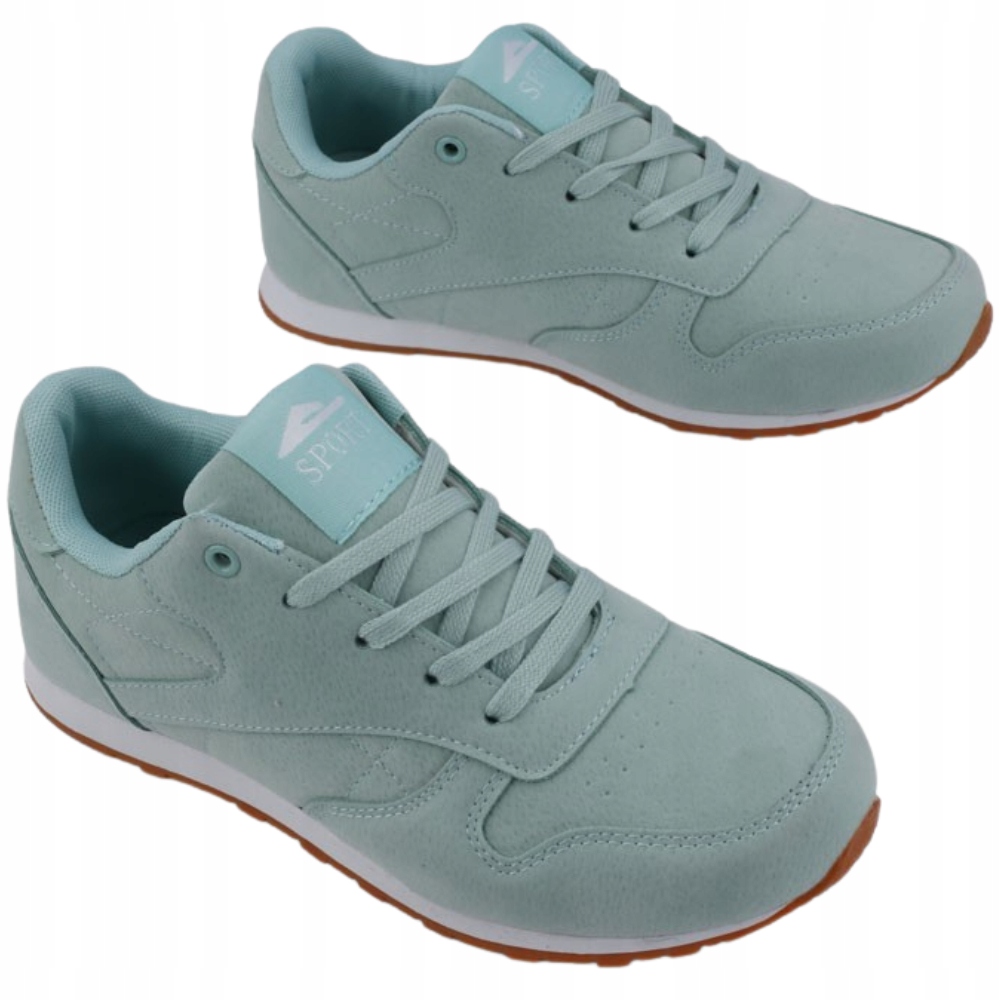 Miętowe Buty Sportowe Damskie Płaskie Dla Każdej Zwiążane Lekkie