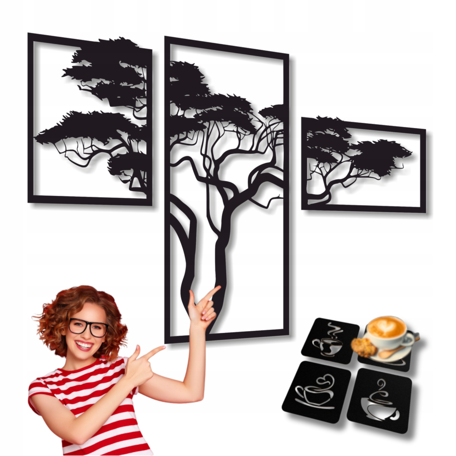 Obraz Ażurowy XXL 80x127 Tryptyk Drzewo Asymet Dekoracja Ozdoba Na Ścianę