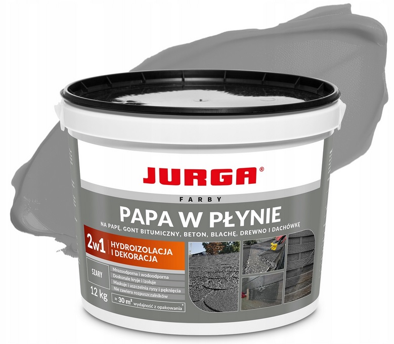 Jurga Papa W Płynie Uniwersalna Wodoodporna Farba Na Dach Szary 12KG