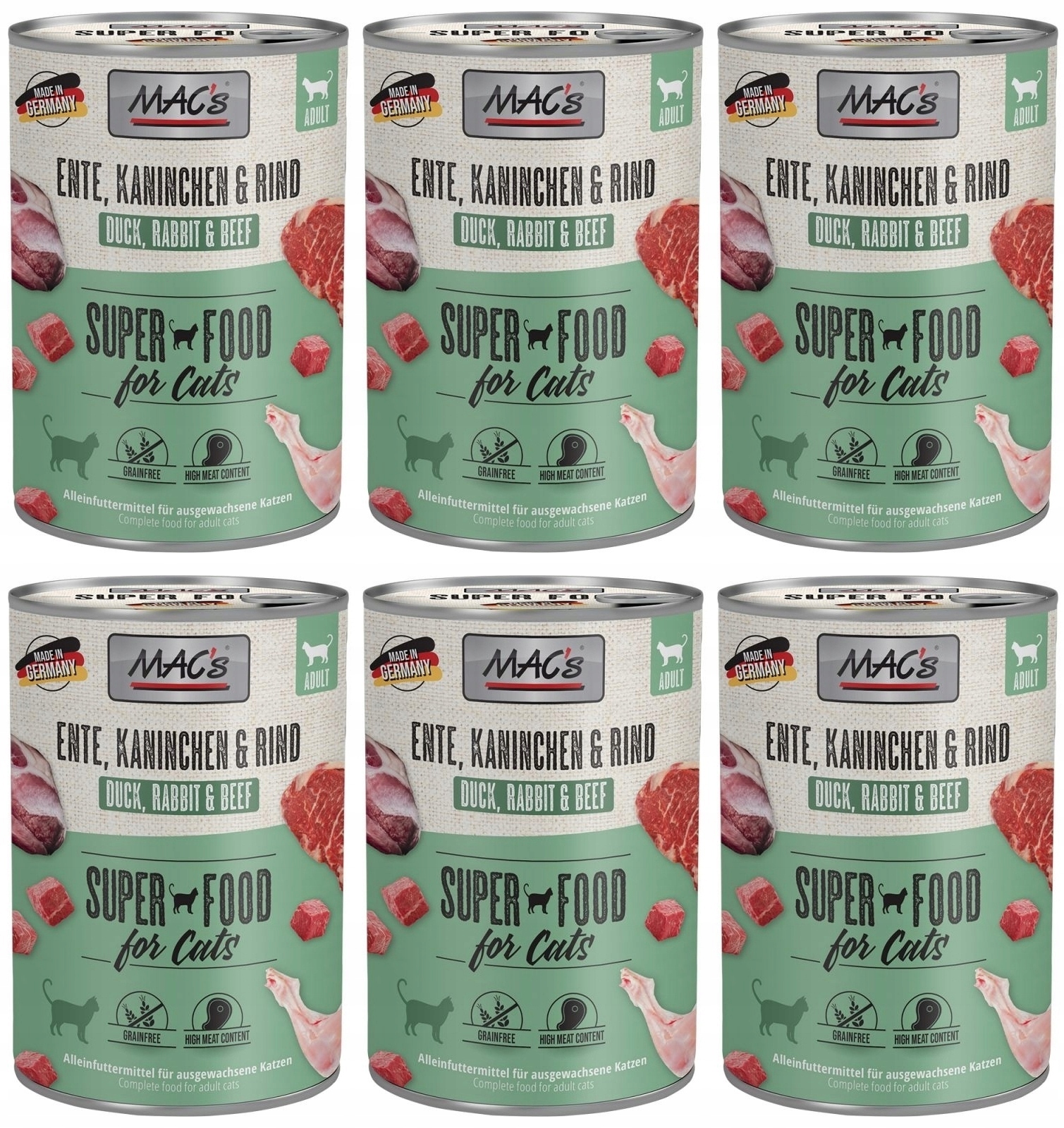 Levně MAC's Cat Kachna, Králík, Hovězí maso 6 x 400 g