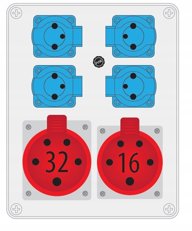 Rozvaděč 4x250V 1x32A/5p 1x16A/5p B.1100-02