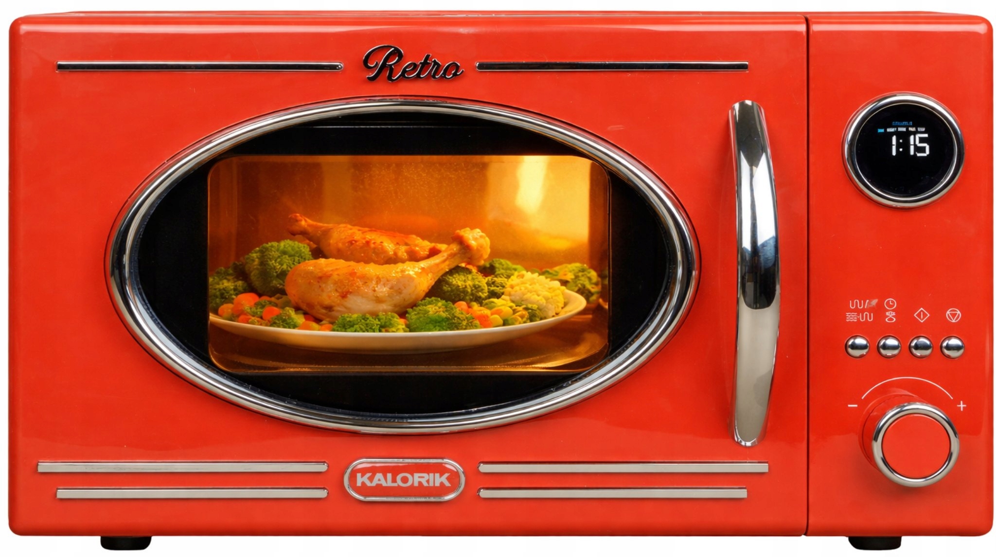 Kuchenka Mikrofalowa Retro Z Grillem 20L 800W Led Stylowa Czerwona