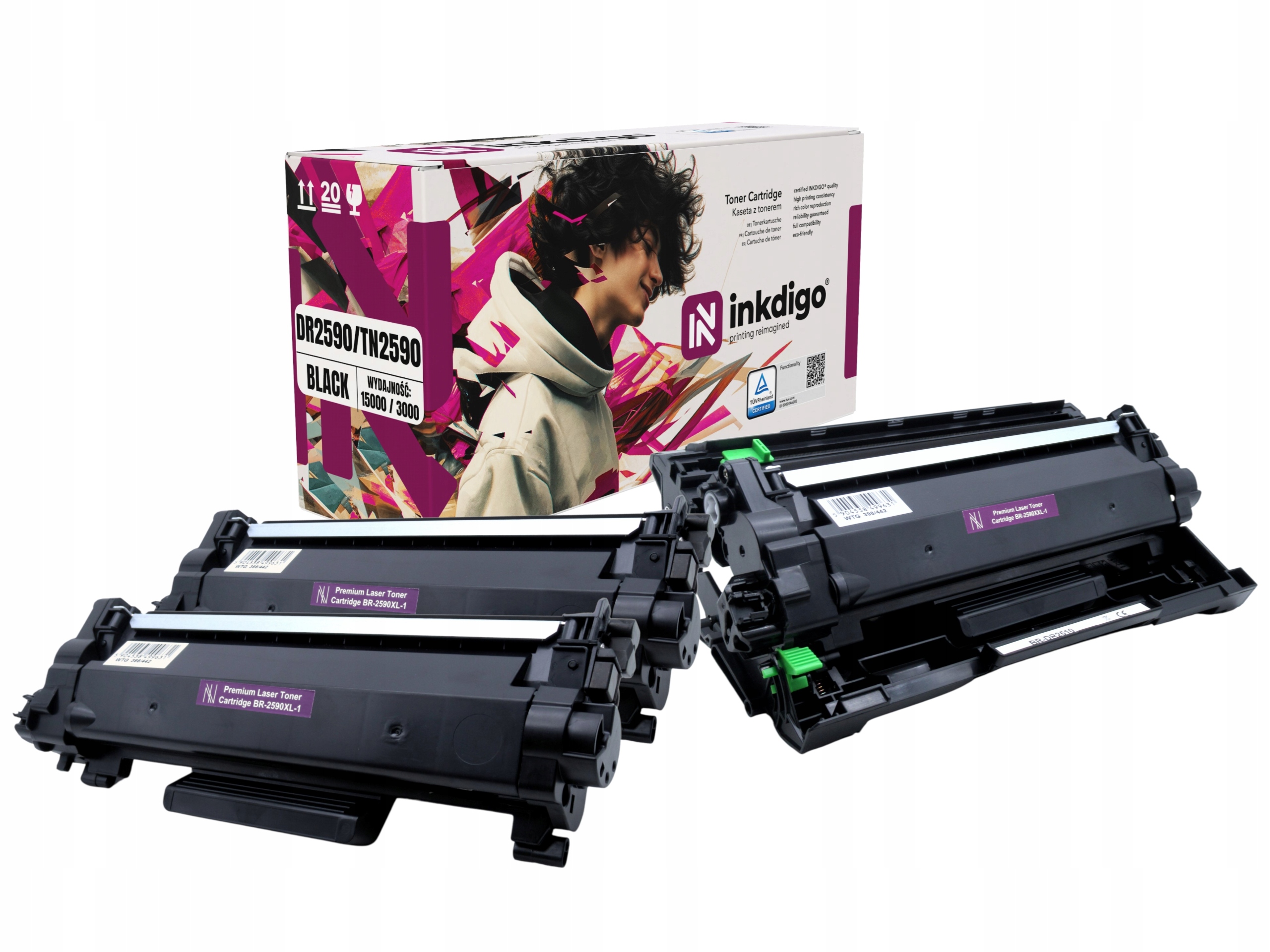 Zestaw Do Brother Dcp L2622DW 3x Toner Zamiennik TN2590 XL Bęben DR2590