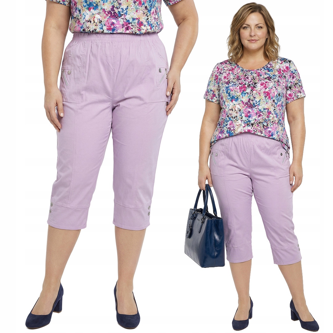 Světle fialové kalhoty do půlky lýtek plus size velikost 50