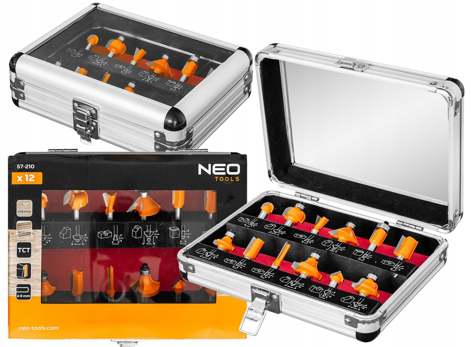 Sada Tct fréz na dřevo 8 mm 12 Ks v kufříku Neo