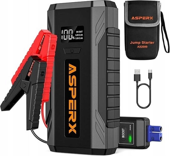 Jump Starter Powerbank Štartér Asperx AX2000 Automobilový Booster Svorky