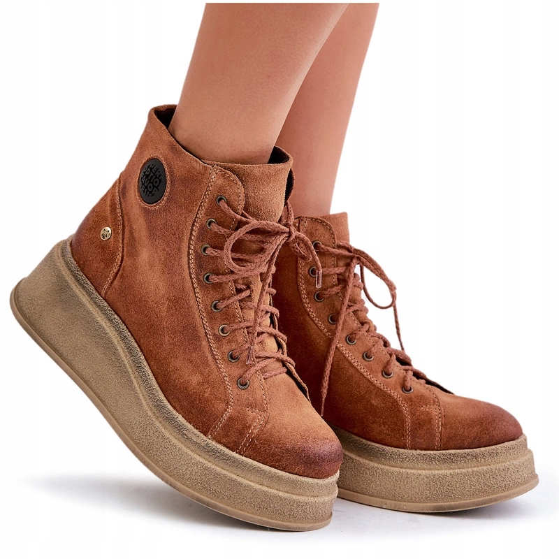 Semišové Kotníkové Boty Platforma Maciejka 06309-29 Hnědé 40