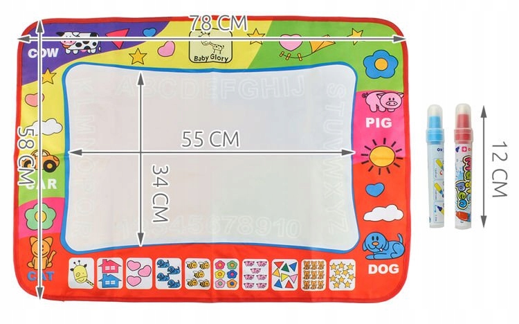 Mata wodna do malowania do rysowania wodą duża + 2 pisaki niebrudządze Materiał plastik