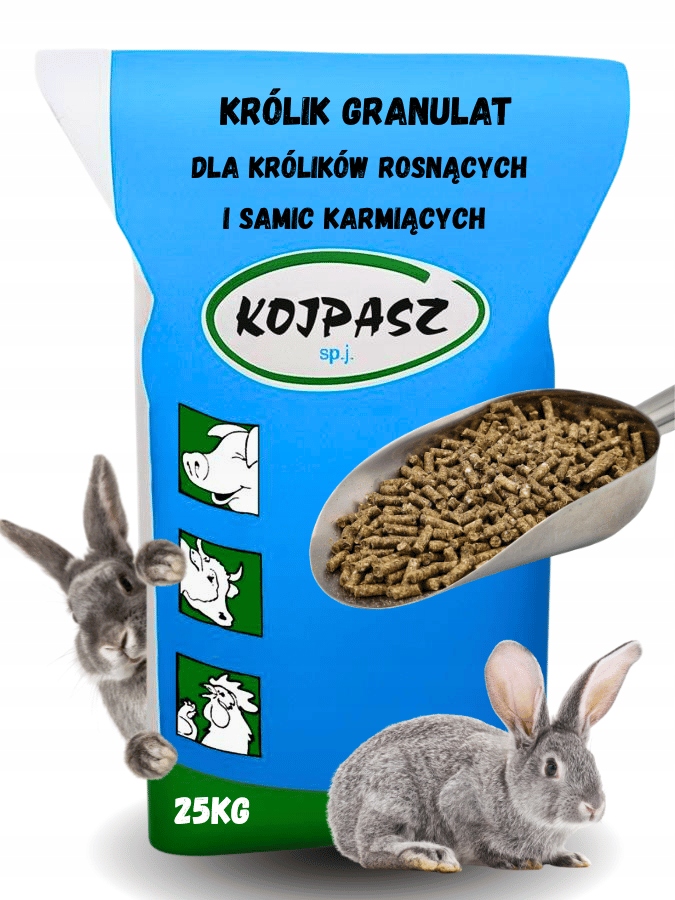 PASZA DLA KRÓLIKÓW GRANULAT 25KG KOJPASZ KRÓLIKI ROSNĄCE, KARMIĄCE, TUSZKI