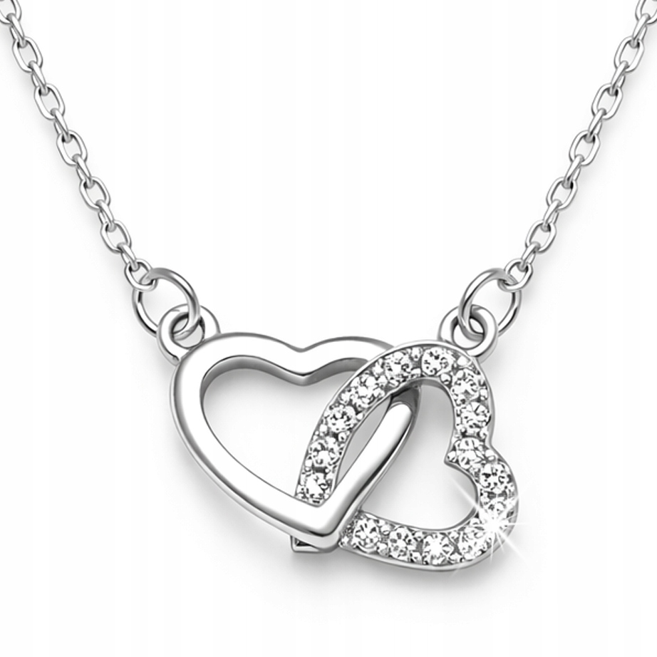 Srebrny naszyjnik dwa serca białe cyrkonie srebro 925 Laprii
