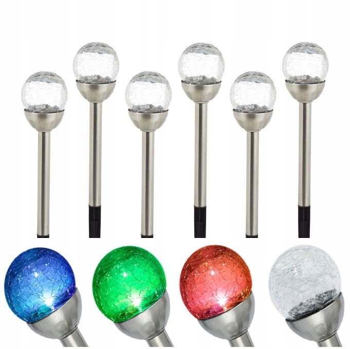 Lampa solarna Kula ogrodowa z mrożonego Szkła 2 Led biały/ kolor P-482