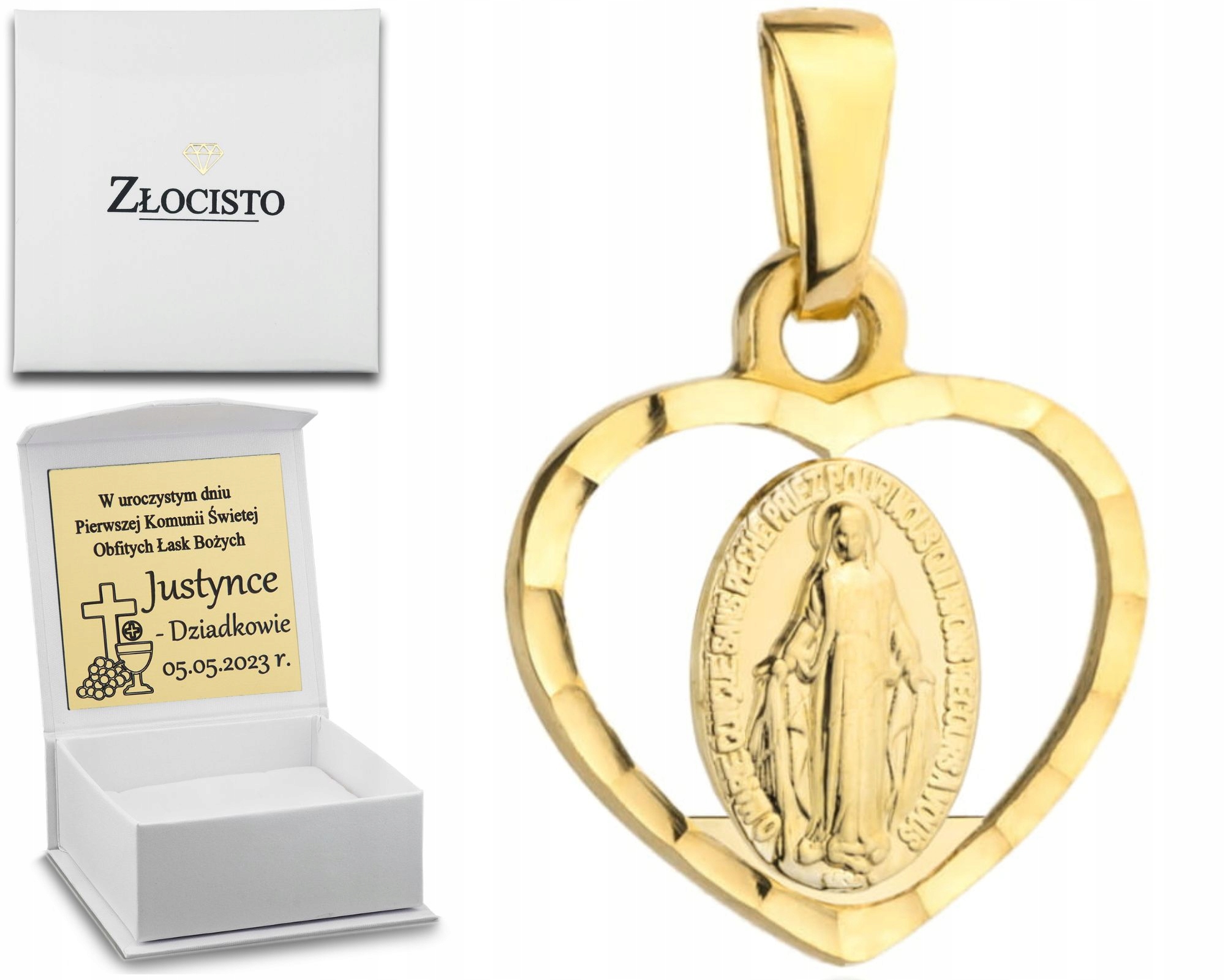 Zlatý Medailonek Nařezaný Do Matka Boží V Srdci Roku 585 Dárek