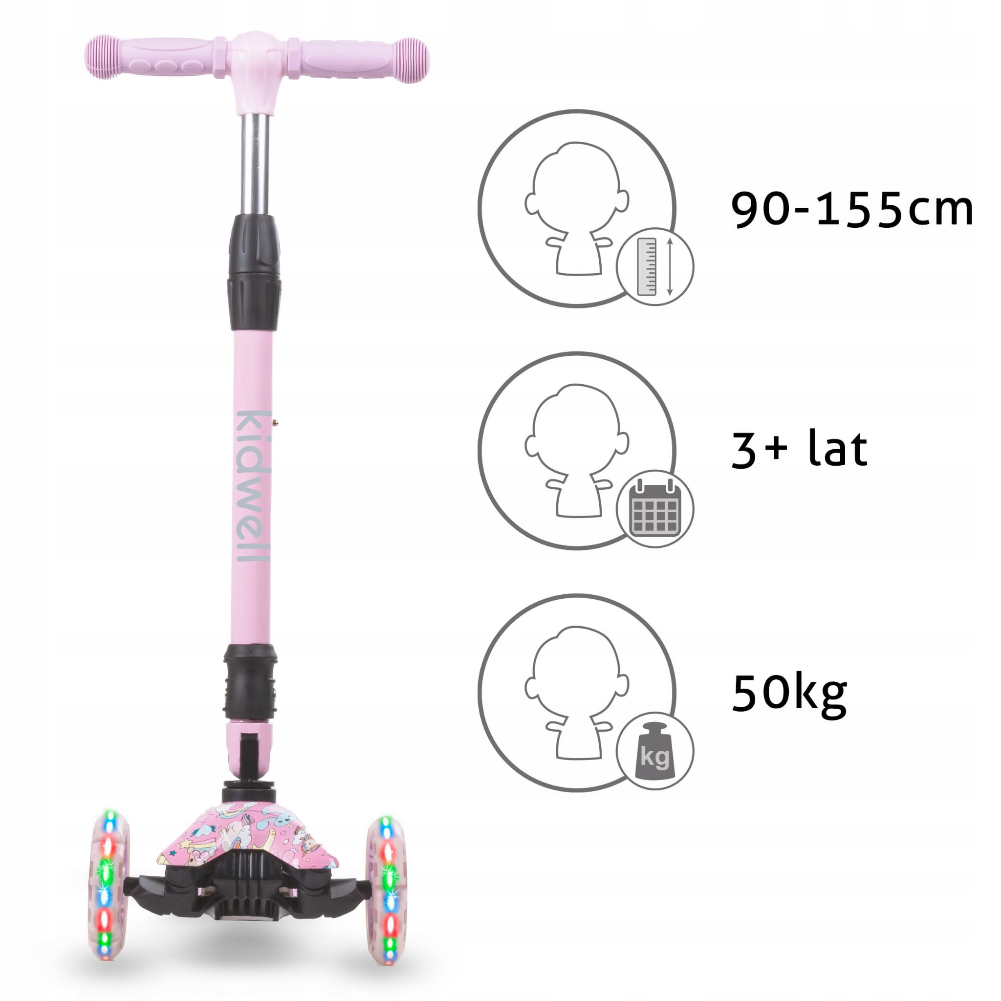 KIDWELL HULAJNOGA TRÓJKOŁOWA BALANSOWA KOŁA LED Marka Kidwell