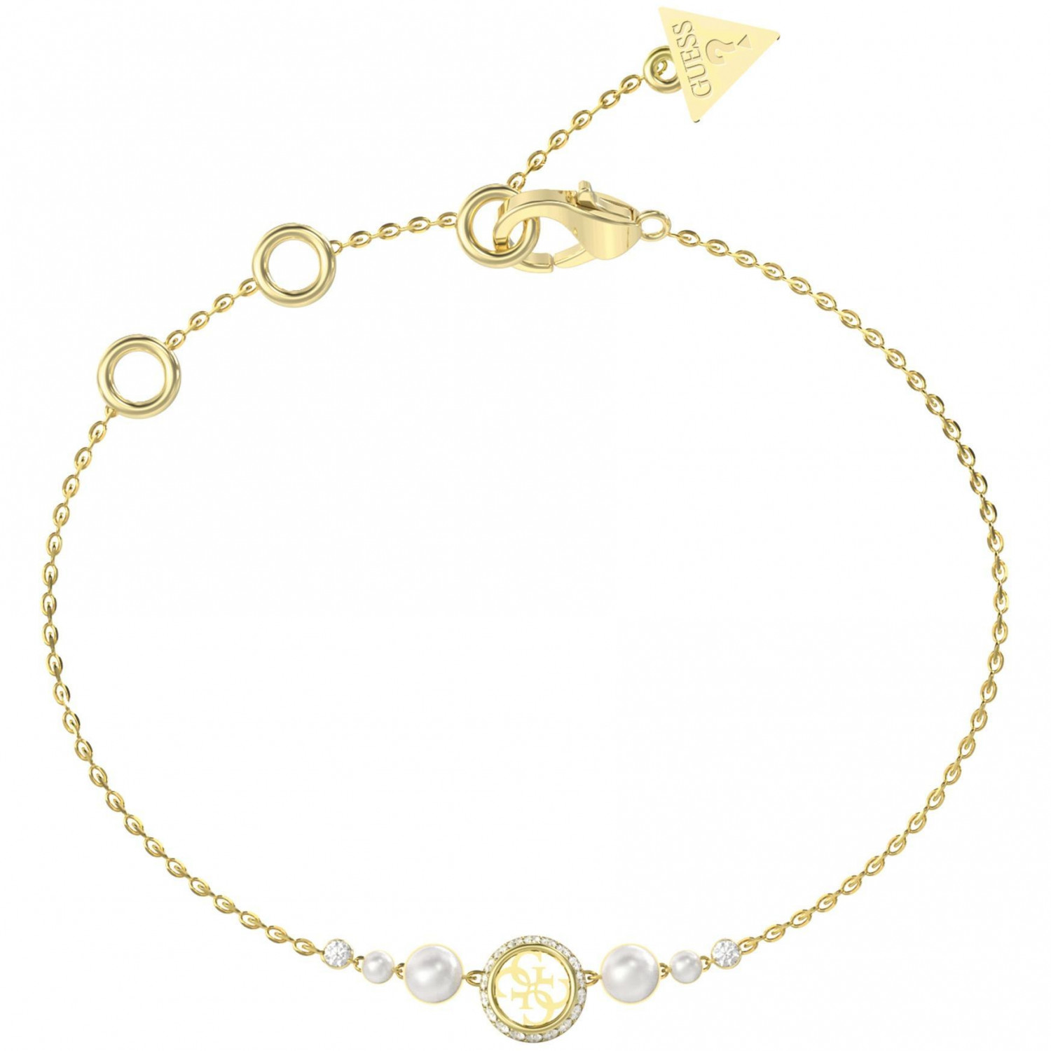 Dámský zlatý náramek Guess s zirkon, kolečko, 18 cm