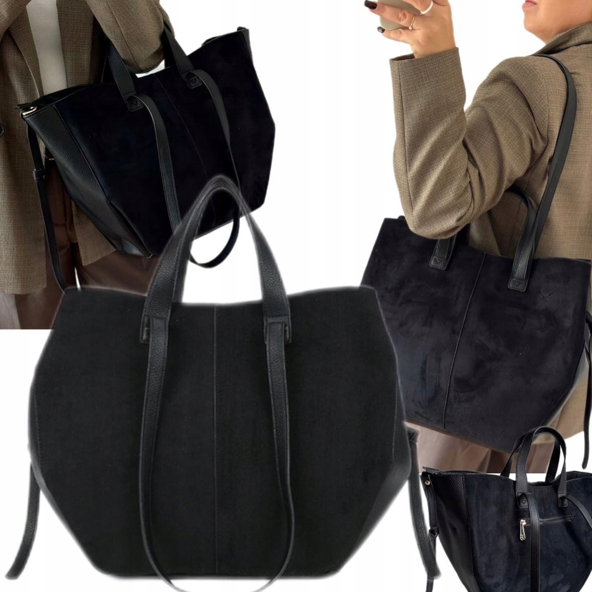 Dámská Kabelka Dárek Na Velikonoce Gallantry Paris Shopper Černá Semišová A4