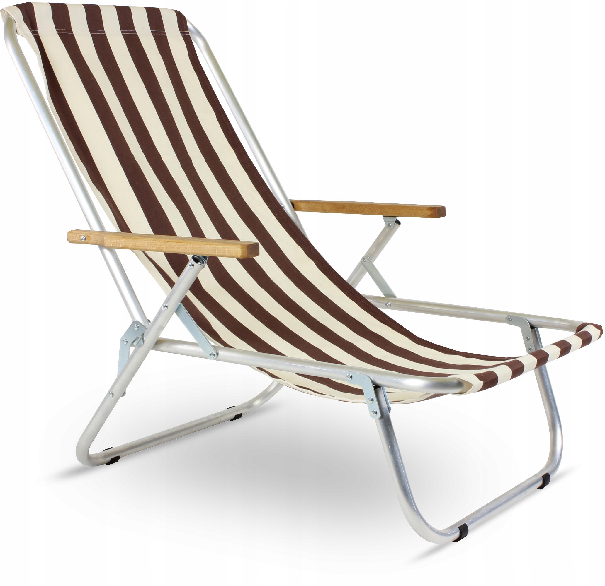 Leżak plażowy składany, aluminiowy, tradycyjny Max 150 kg, Pasy brązowe