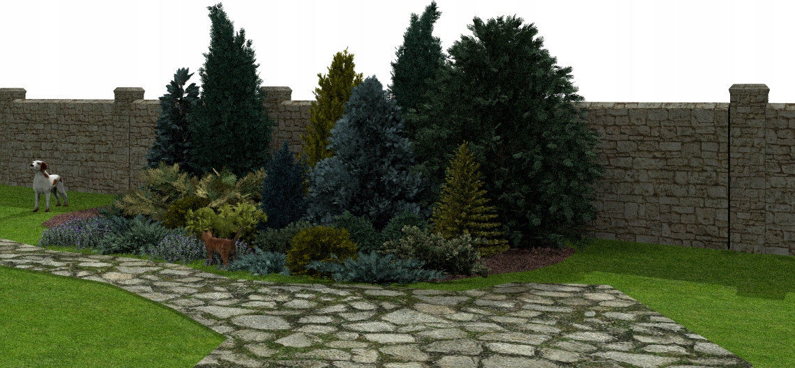 Gotowy Projekt Ogrodu - Srebrzysta rabata zimozielona Stan opakowania oryginalne