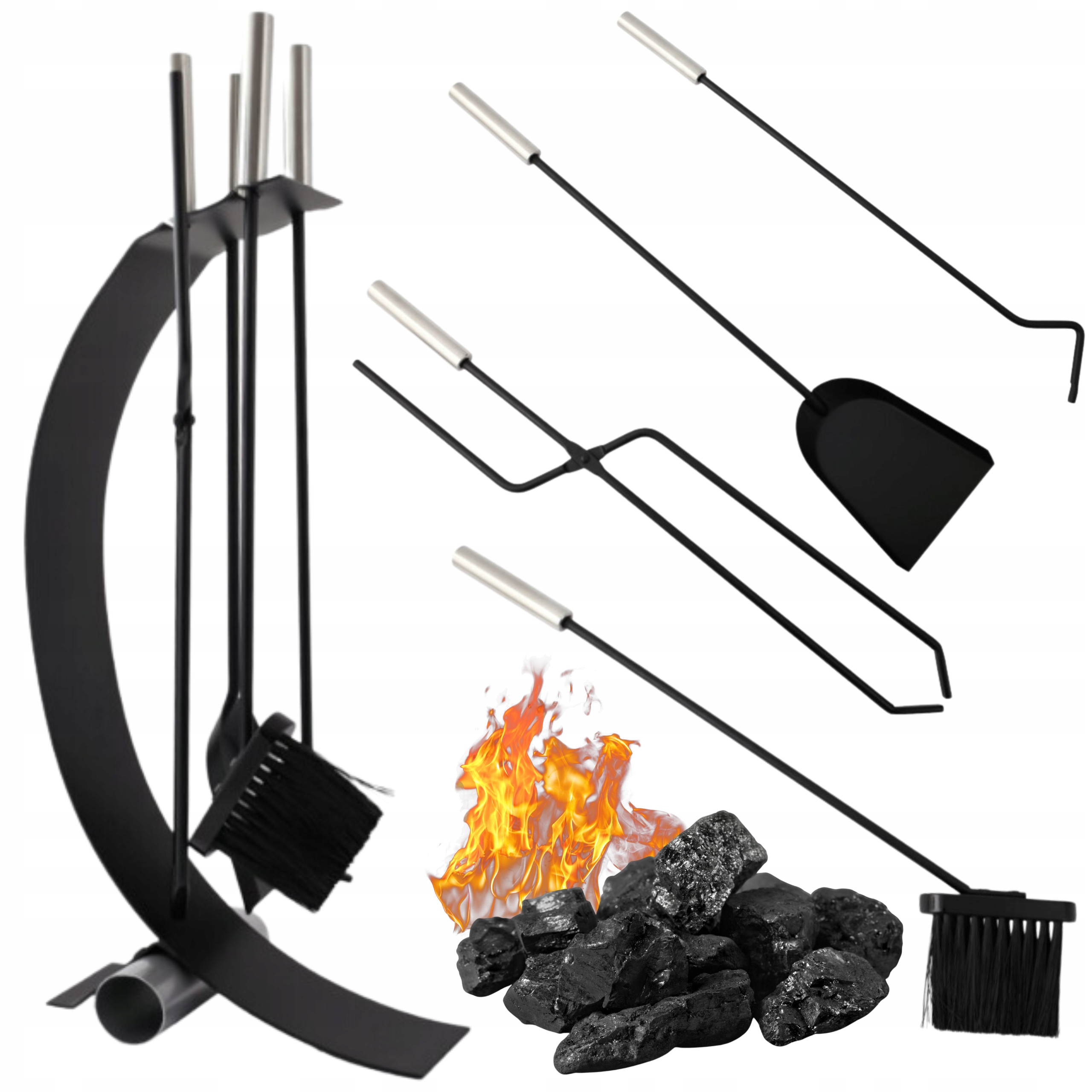 Krbové Příslušenství Sada Na Krb Kamna 5v1 Příslušenství Nerezová Černá