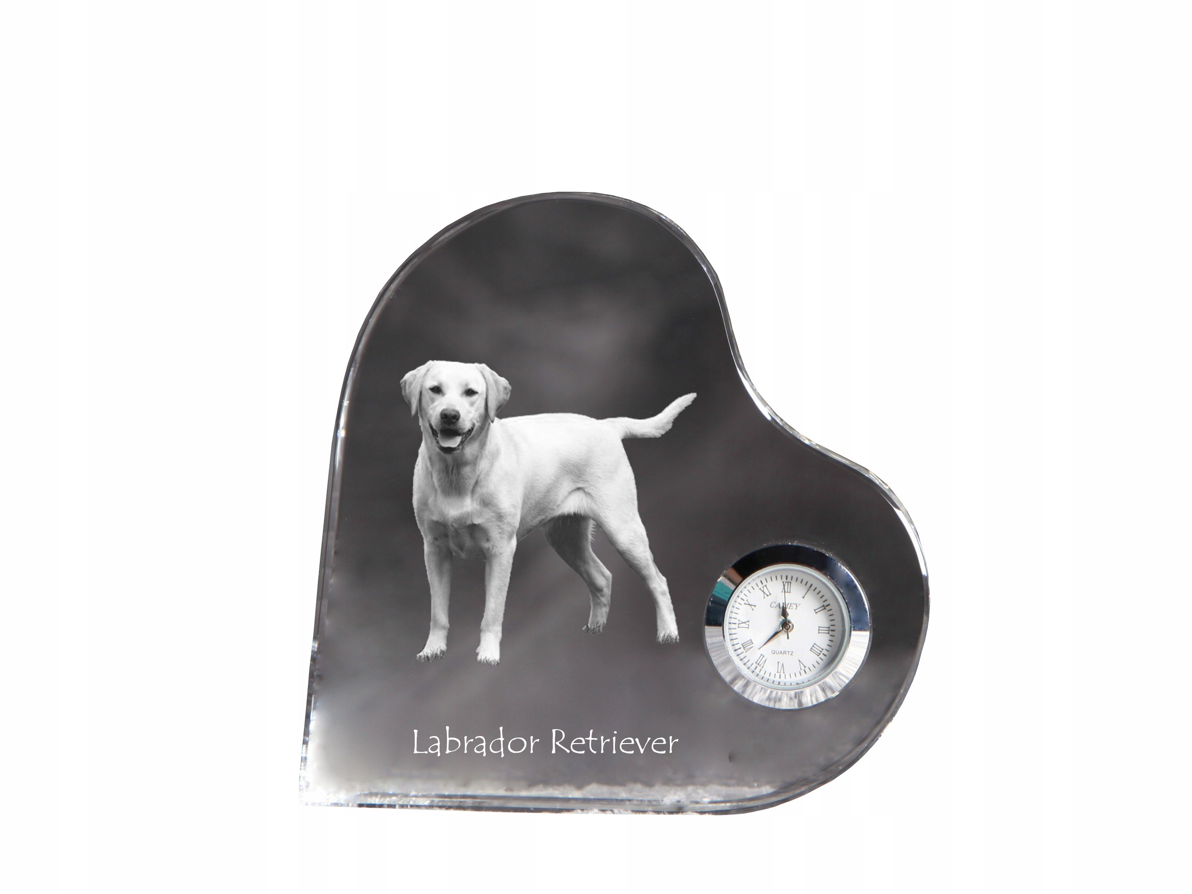 Labradorský retriever – krištáľový hodinový strojček v tvare srdca s vašou fotografiou