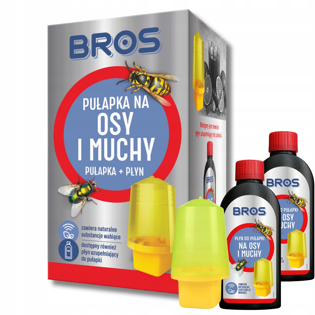 Pułapka Na Muchy i Osy + Płyn BROS Substancje Wabiące + 200ml ZAPAS Płynu