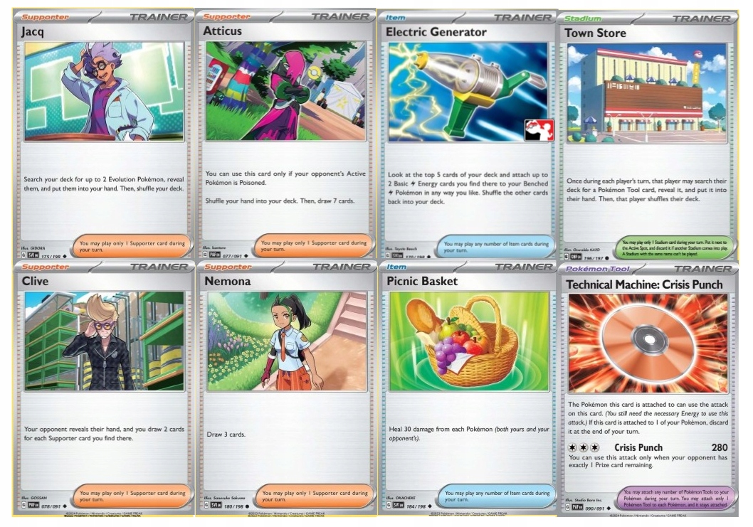 ZESTAW 8 ORYGINALNYCH KART POKEMON-8 X TRENER-SUPPORTER, ITEM, STADIUM,TOOL