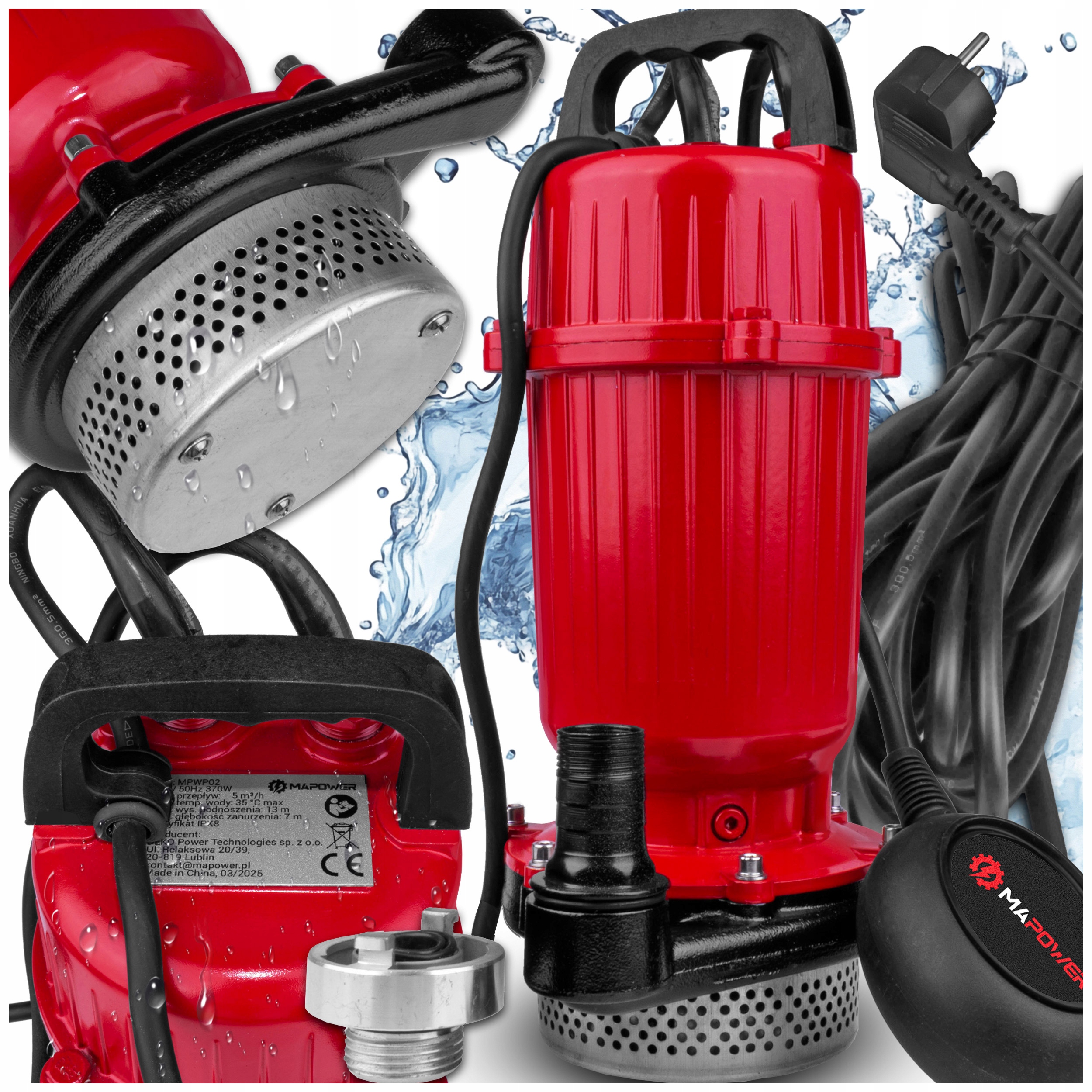 Pompa Do Wody Czystej Brudnej Basenu Pływak Zanurzeniowa Zatapialna 370W