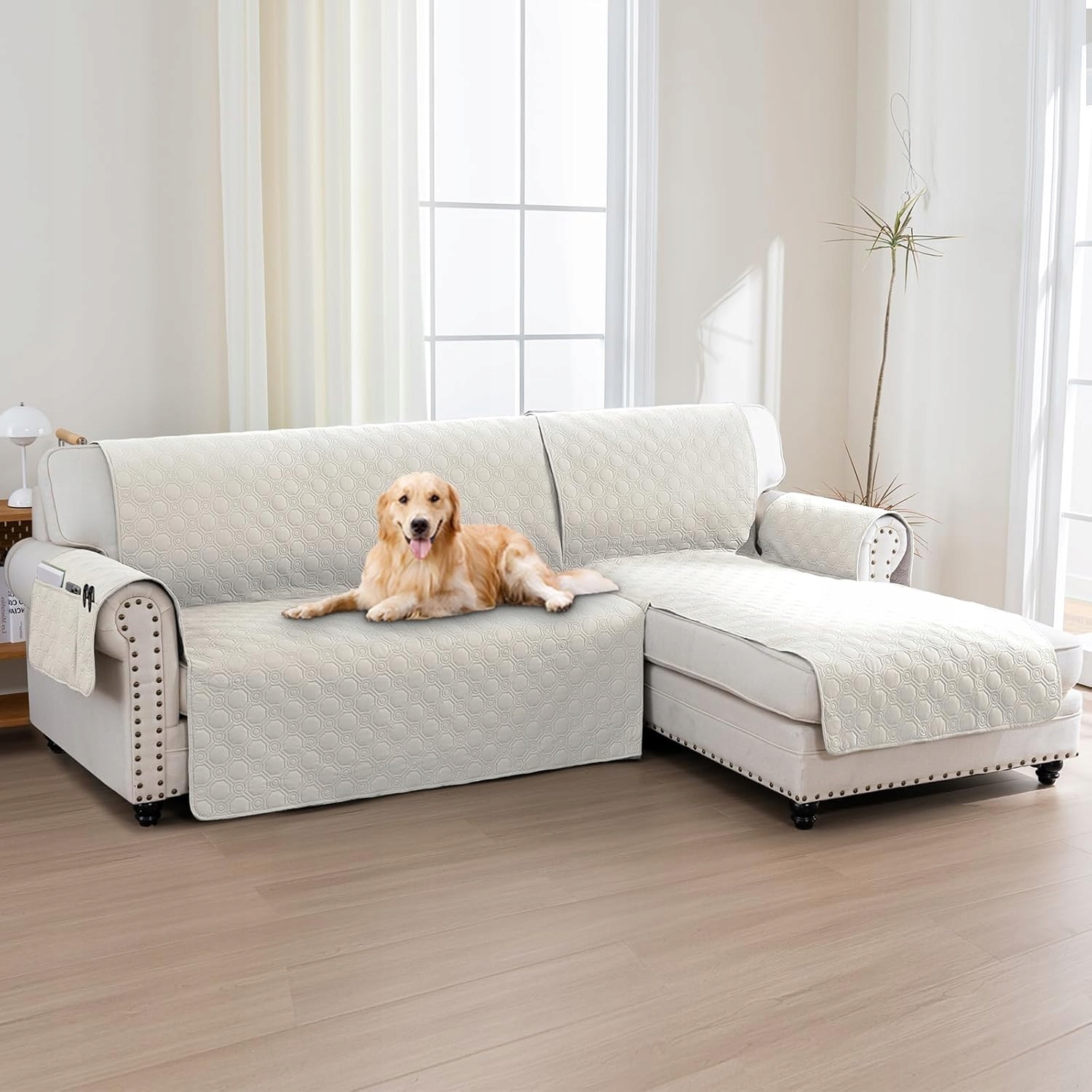 Poťah na pohovku s pravostrannou 3-miestnou pohovkou BellaHills 247 cm, béžová