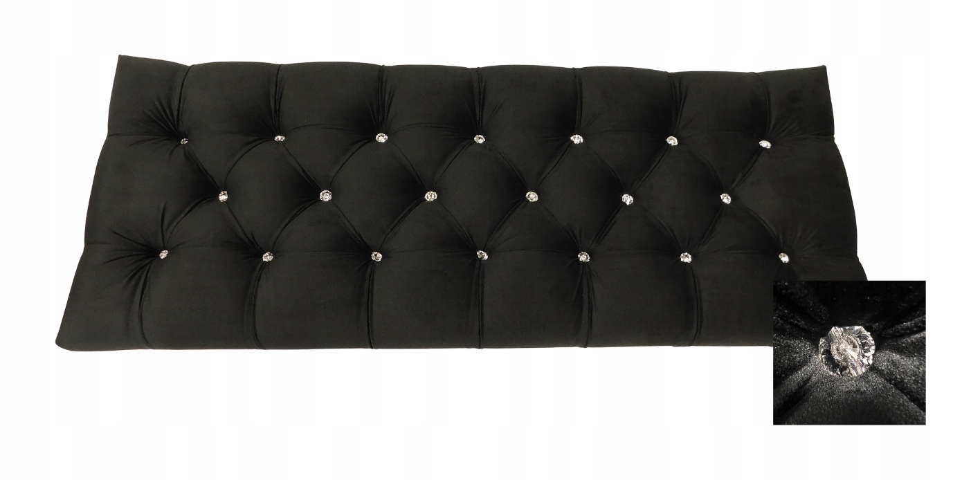 Polštář sedáku čalouněný prošívaný krystaly 105 x 40 cm, H10 cm, černý