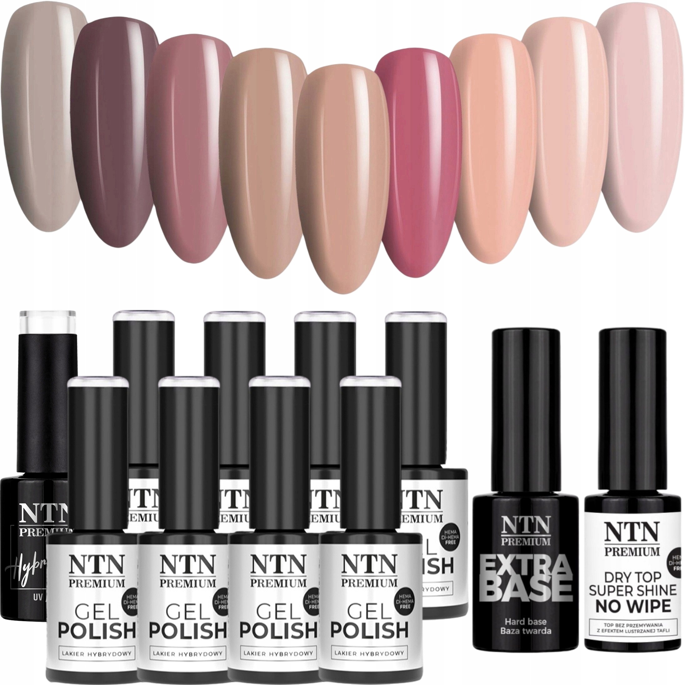 9x Hybridní lak Ntn 5g Topless Collection Báze Top Set Hnědá