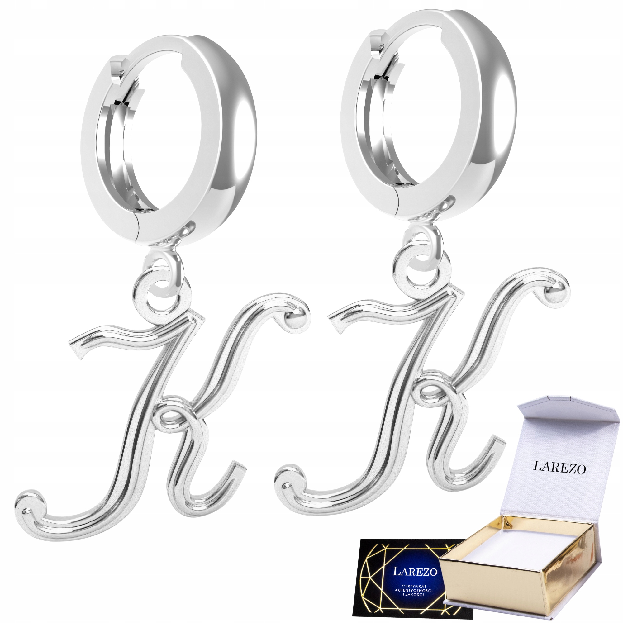 Stříbrné Náušnice 925 na Biglu s písmenem iniciál písmenka K