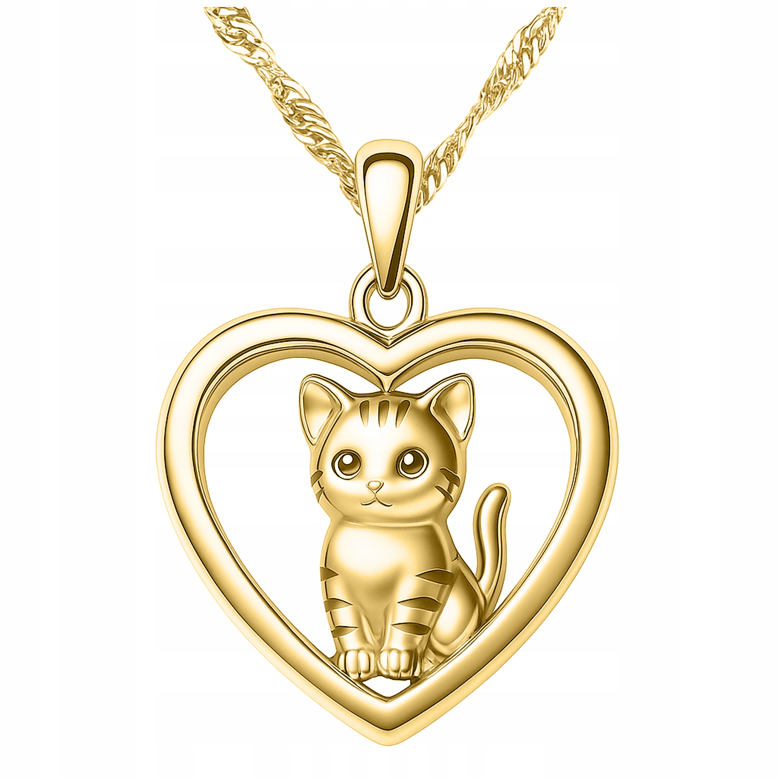 Zlatý náhrdelník s kočkou Kočka Srdce Kočka Srdíčko Kočka v srdci Stříbro 925