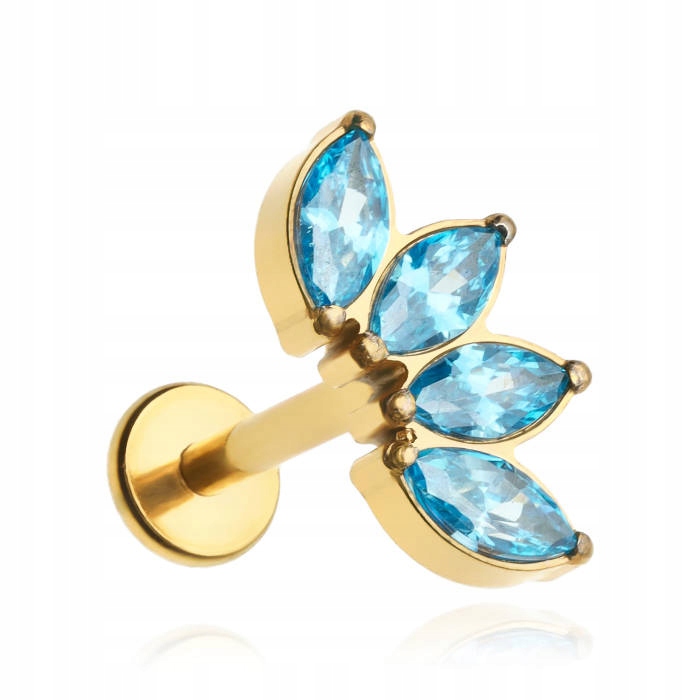 Titanové náušnice do uší labret zlaté modré zirkony helix lobe 1,2/8