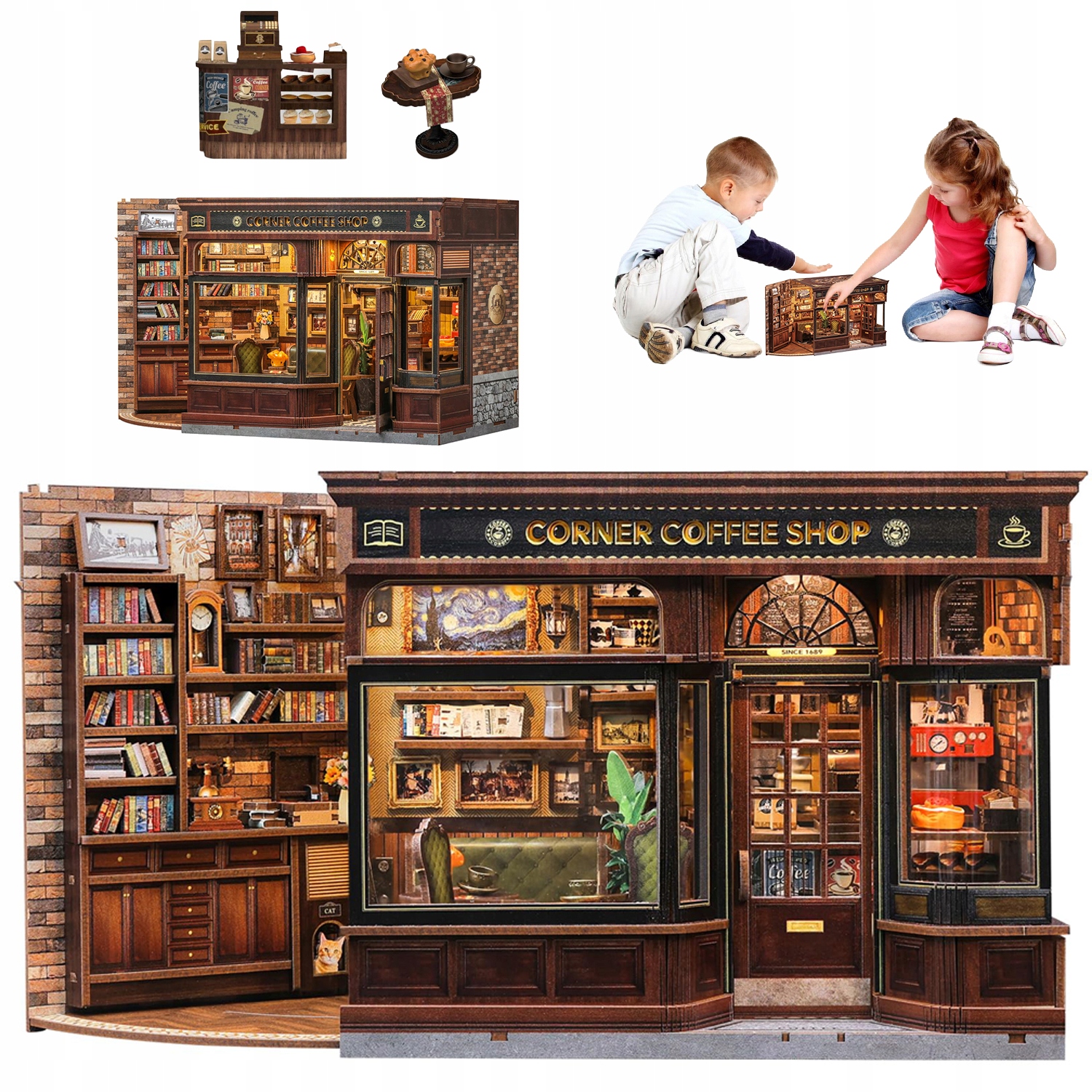 MINIATUROWY MODEL KAWIARNI DIY BOOK NOOK ZESTAW 3D Z LED