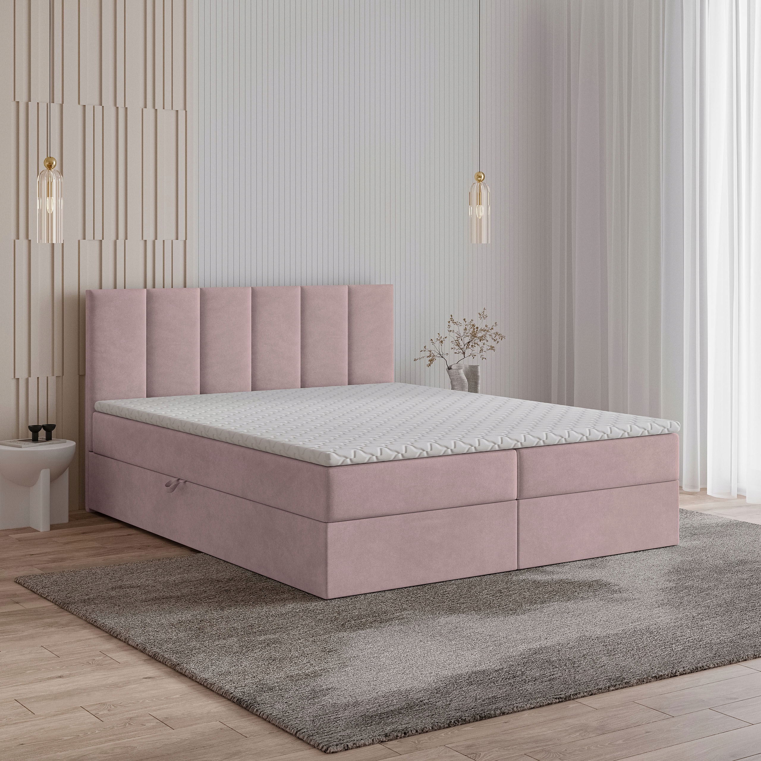 Kontinentální postel Meril 180 x 200 cm s matrací, pohodlná, komfortní, růžová
