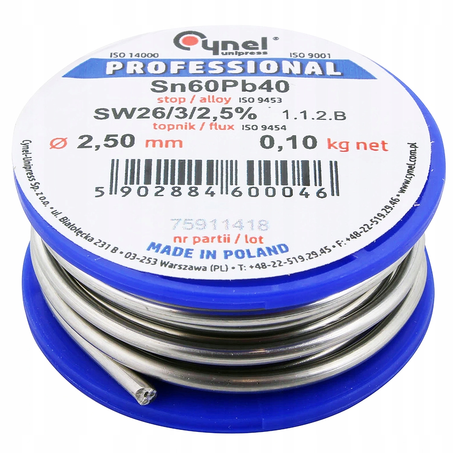 Cyna CYNEL 100g 2,5mm Sn60Pb40 SW26 Professional