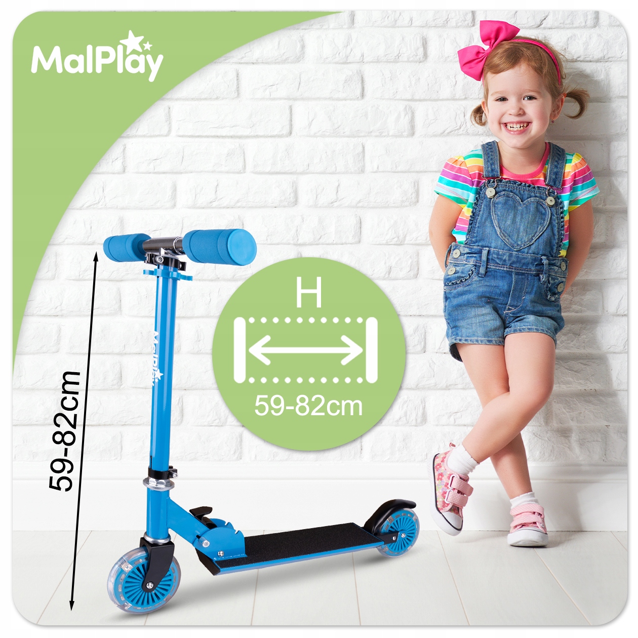 HULAJNOGA DLA DZIECI ŚWIECĄCA LED KOŁA REGULACJA WYSOKOŚCI HAMULEC SKŁADANA Rama Metalowa