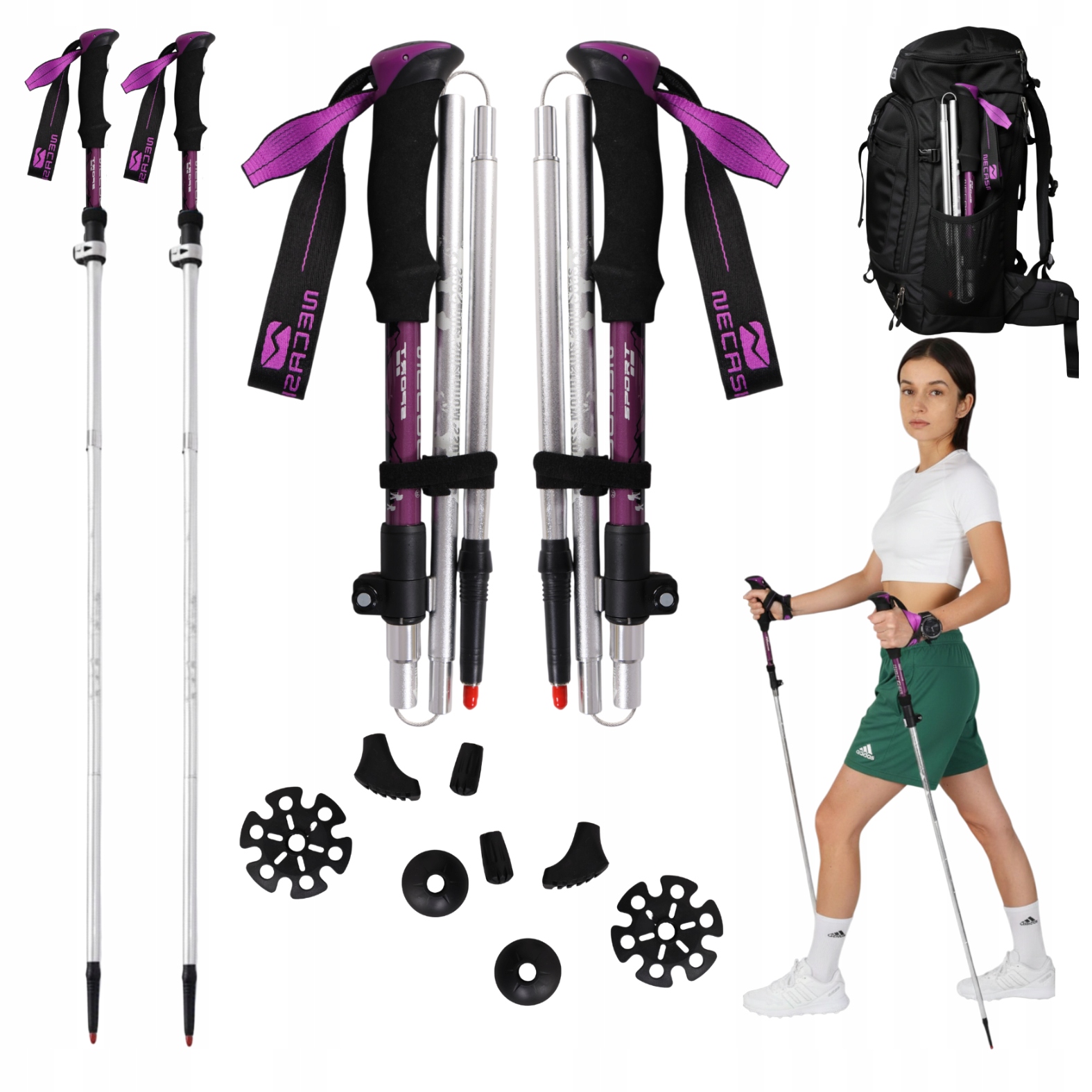 Trekingové Hole Nordic Walking Skládací Hole Lehké Pro Chůzi Hory 2x