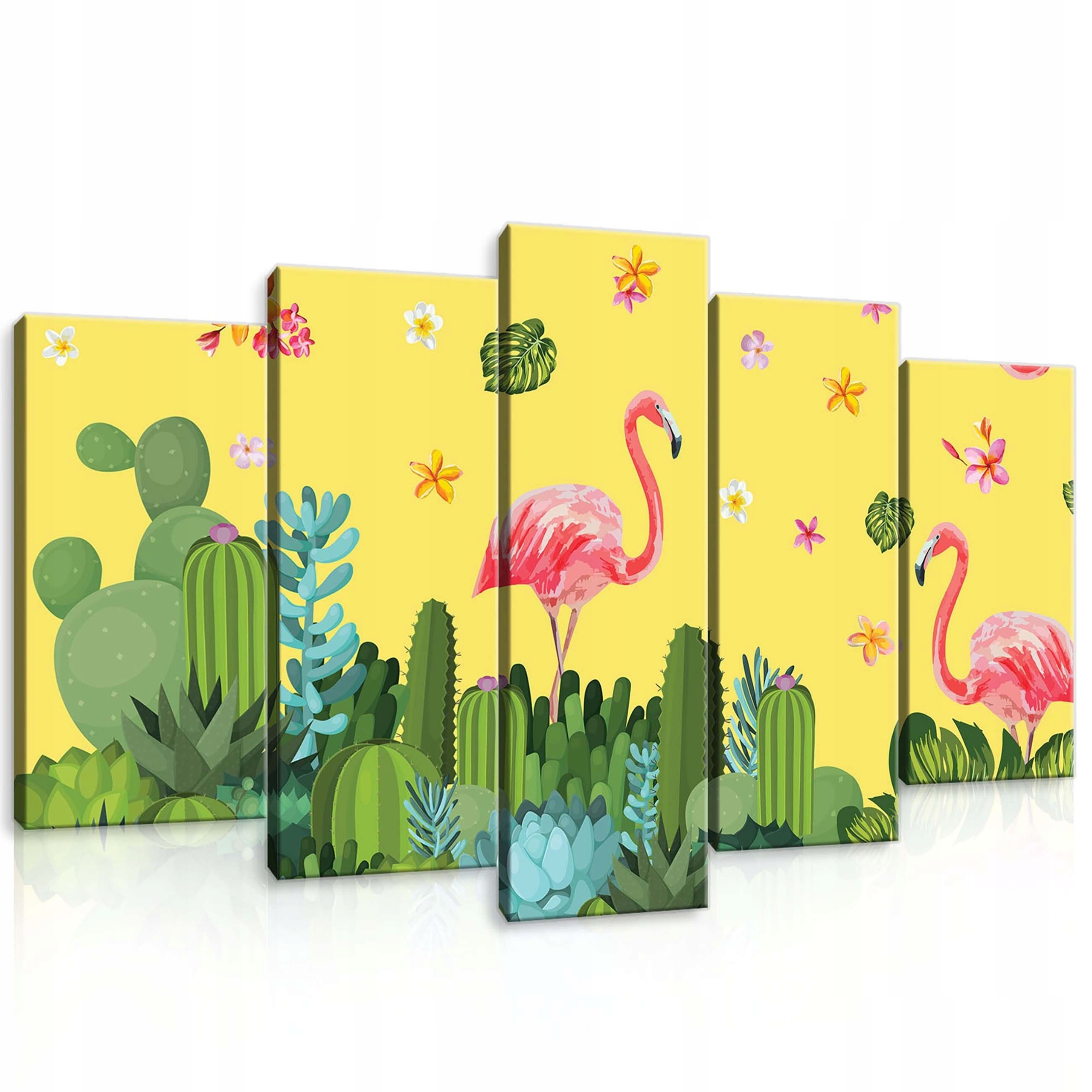 Obraz 100x60 Plameňáci kaktusy tropy poušť barvy dekor ptáci