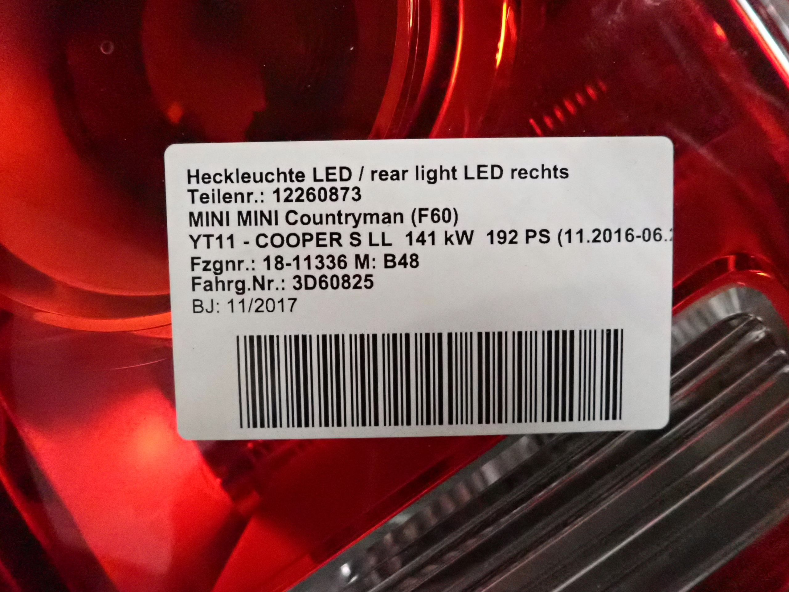 MINI COUNTRYMAN F60 17- light right rear part rear