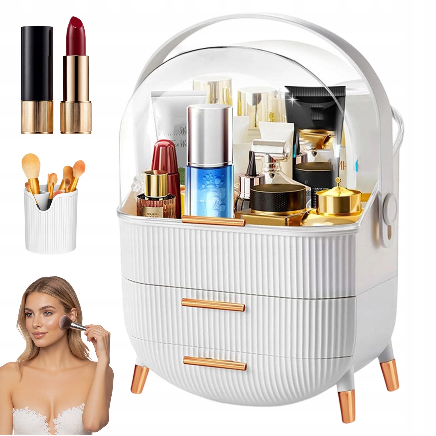 Krabička Na Ukládání Kosmetických Přípravků, Organizér Se Zásuvkami, Bílá, 37 CM