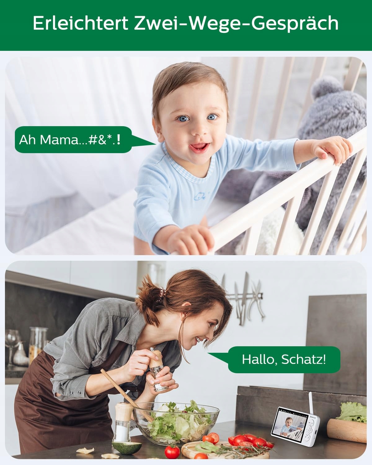 SEBIKAM Baby Monitor Kamera 720P HD Ekran 4000mAh VOX Tryb Nocny Audio — miniatura 5