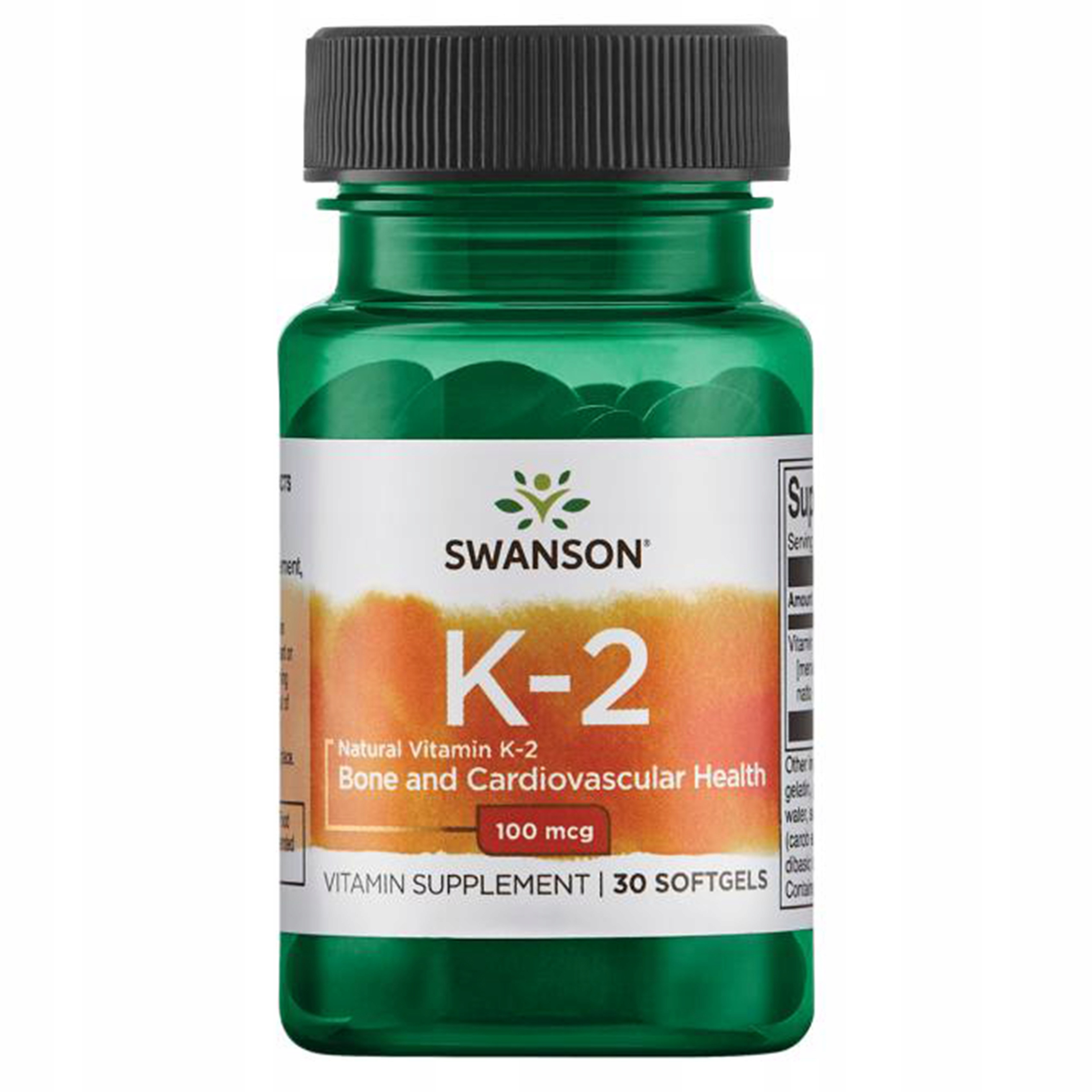 WITAMINA K2 MOCNE KOŚCI Swanson VITAMIN K MK7 100mcg MENACHINON-7 30 kaps — 3