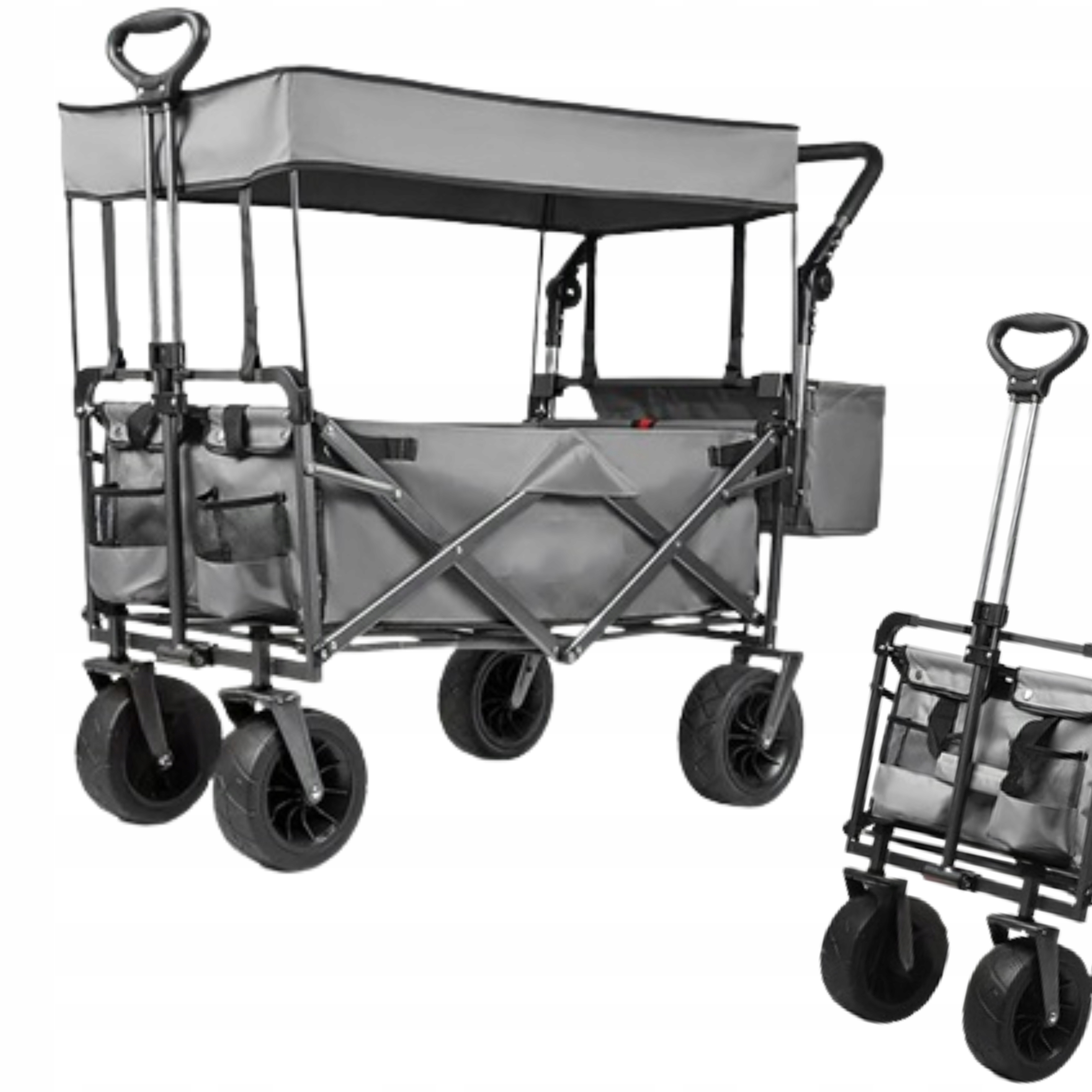 Wózek plażowy składany z daszkiem ogrodowy transportowy koła XL 100kg Mocny