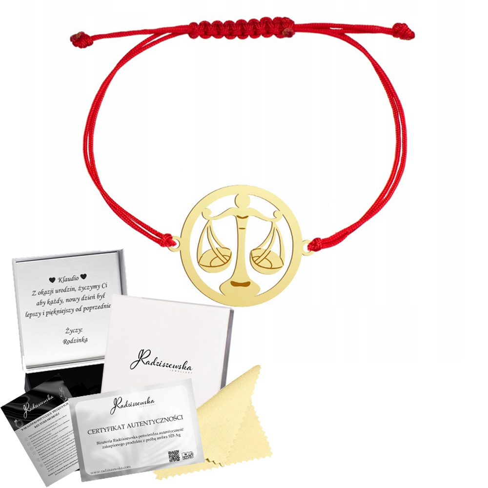 Zlatý náramek Znamení zvěrokruhu Váha 925 Šňůrka Dárek Gravírování Bonus