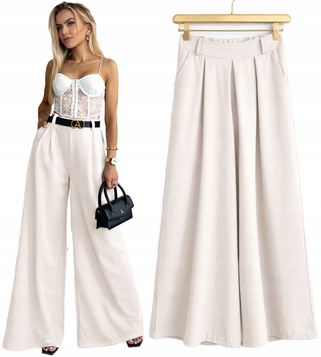 wizytowe Spodnie Damskie szwedy stylowa szeroka nogawka Hazel